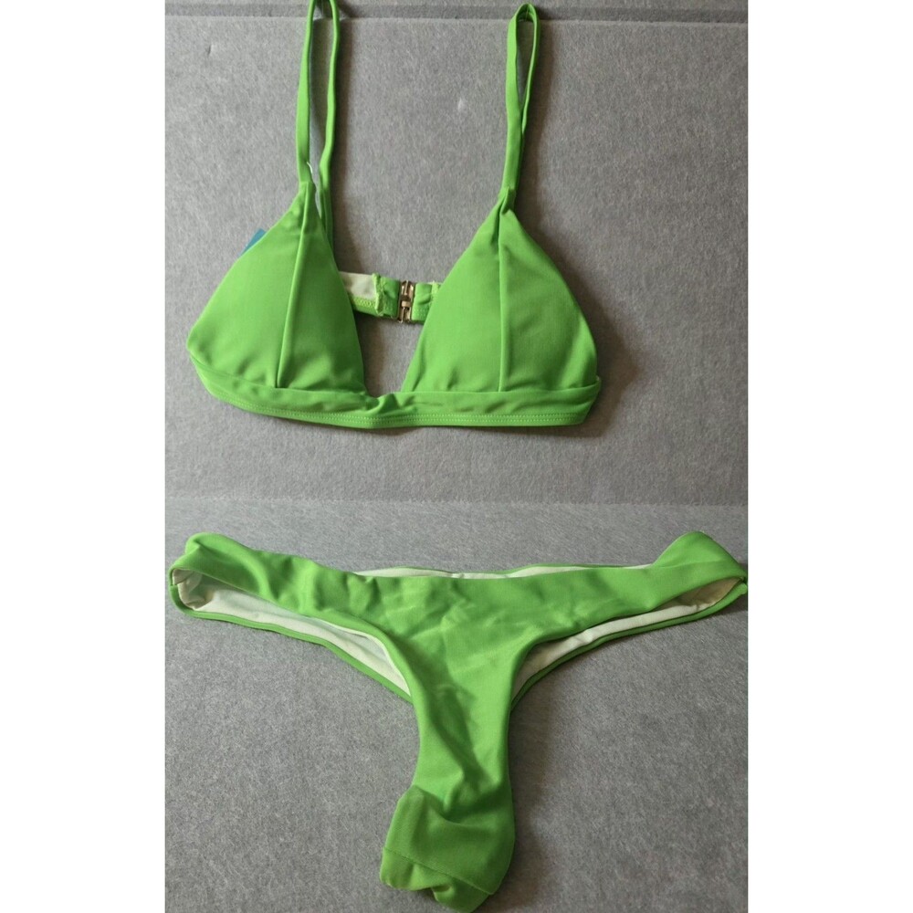 CUPSHE Women's Sz Small Neon Green Bikini Set Triangle Top Cheeky Bottoms NWT